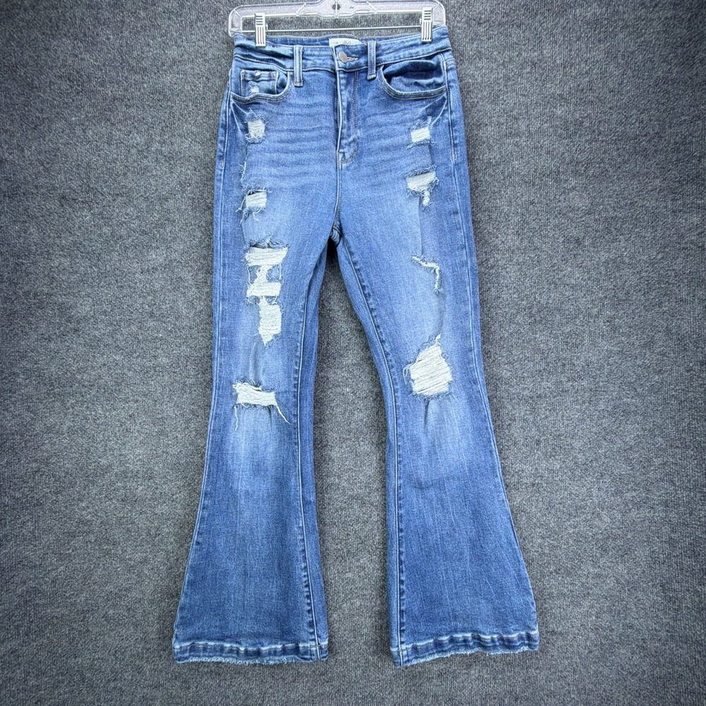 Bailey Made Jeans Juniors 7 Distressed High Rise Flare Blue Denim Stretchy